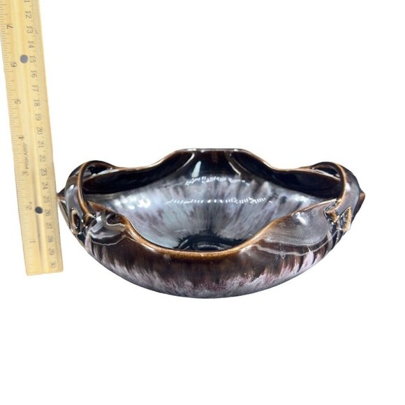 1960s Ceramic Porcelain Dish Bowl W Handles Dark Brown White Drip Glaze Vintage - Picture 4 of 16